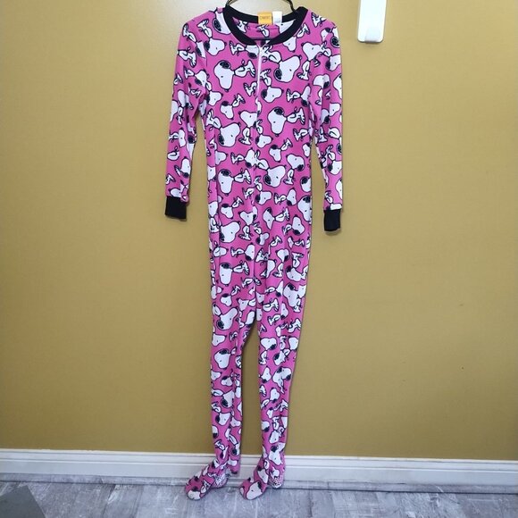 Peanuts Snoopy Print Hot Pink Footed Adult Onesie / Halloween Costume M - Picture 1 of 6